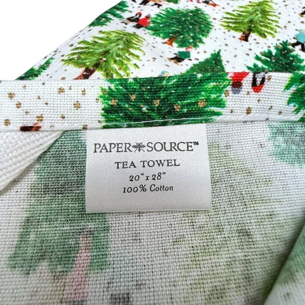Paper Source Holiday Tea Towels Set of 2 Christmas Trees 100% Cotton NWOT